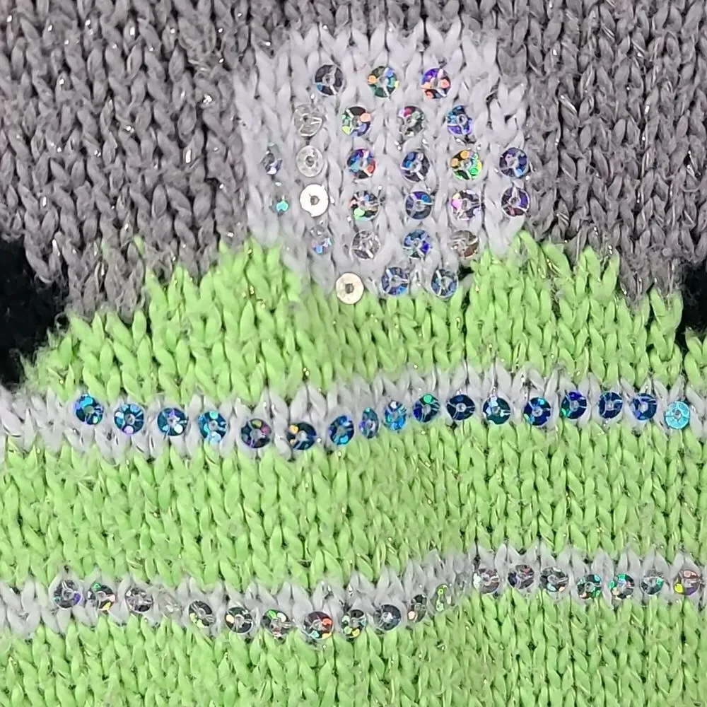 Justice Cute Winter Bear Sweater Girls 14 Pullover Neon Green/Gray Long Sleeves